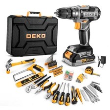 Gray 20V Power Drill Tool Kit Set with Battery—Clear Drill Tool Box