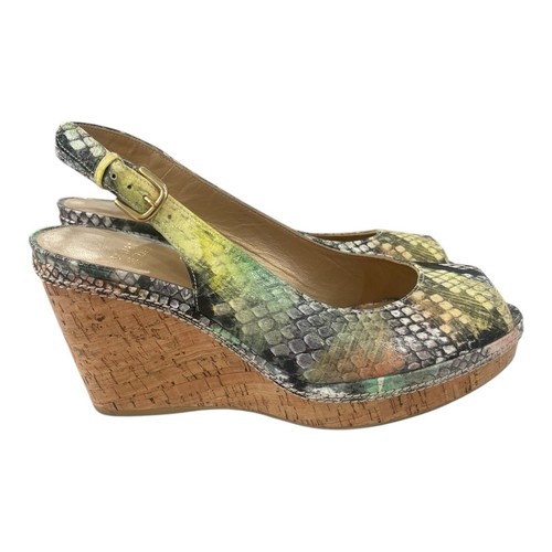 STUART WEITZMAN Multi-color Snakeskin Prints Slingback Straw Wedge Sandal Sz 10 - Picture 2 of 12