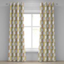 Image of Tropical 2-Panels Eyelet Curtains Sketched Stamp Minimal