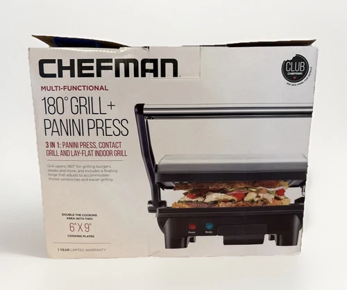 Chefman 3-in-1 Electric Indoor Panini Press & Grill Opens Flat for Grilling NEW