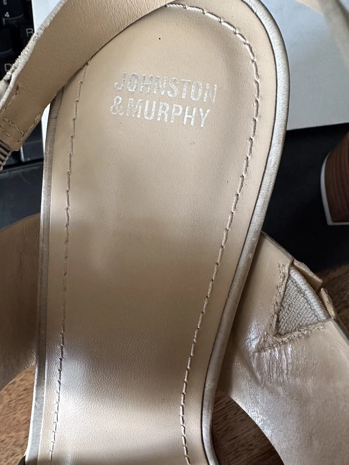 Pre-Owned Johnston & Murphy Kayla Multi Bleached Cork/Taupe Leather Heel Shoe 10 - Image 2 of 4