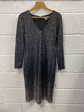 Monsoon Sequin Party Cocktail Evening Dress Lined Blue Silver Ombré UK 12