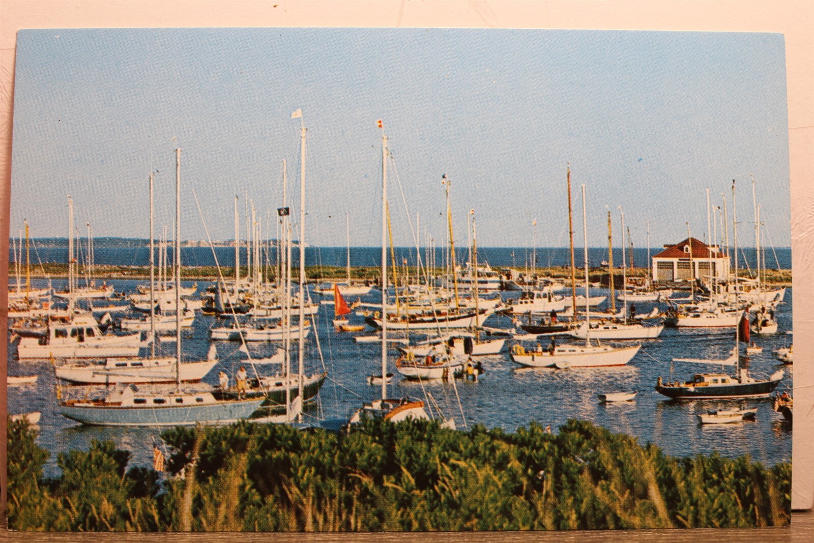 Massachusetts MA Cuttyhunk Coast Guard Crowded Harbor Postcard Old