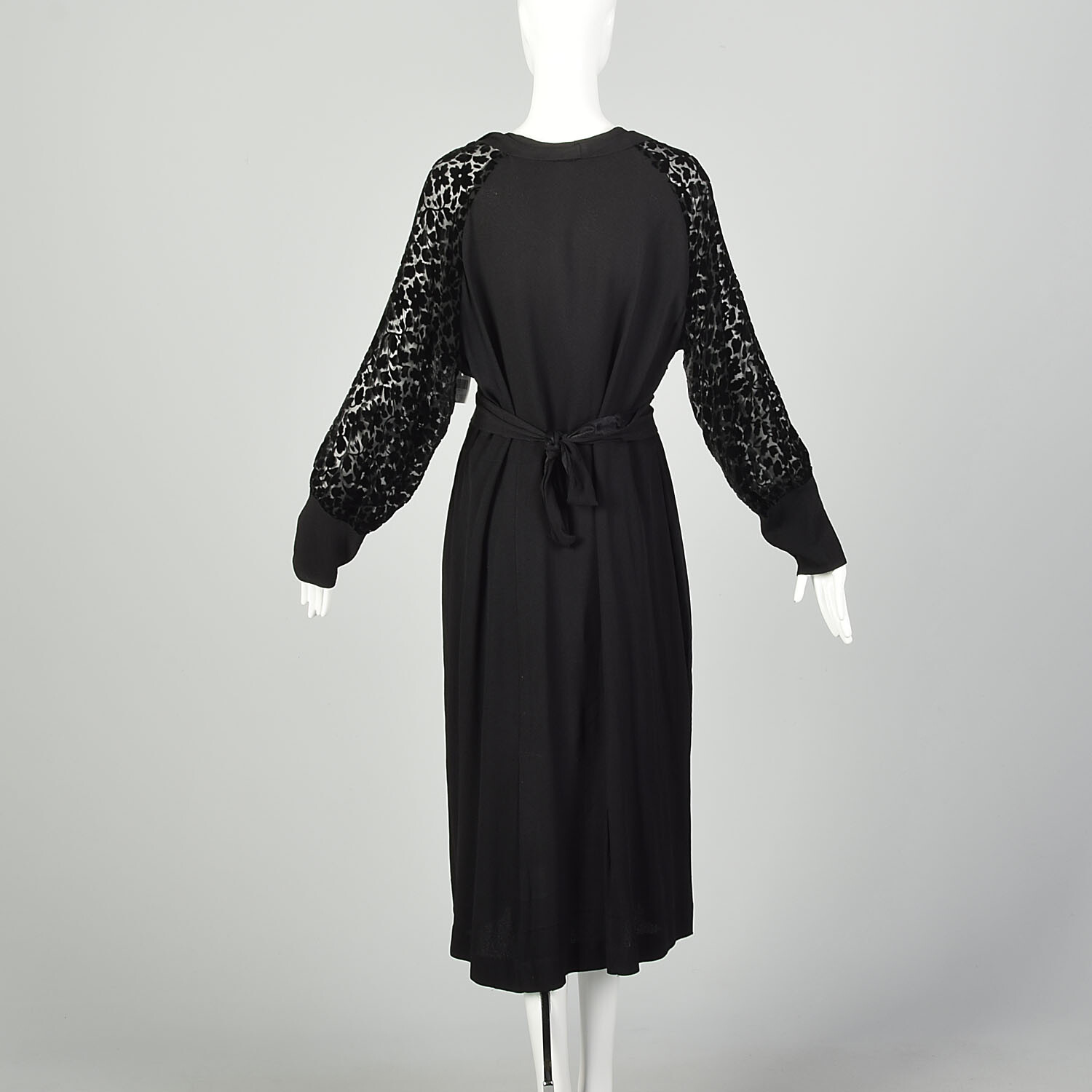 XL 1930s Dress Black Devore Velvet Art Deco Long … - image 4