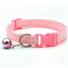 Plaid Colorful Pet Collar Cat Dog Adjustable W/Bell Safety Buckle Light Pink