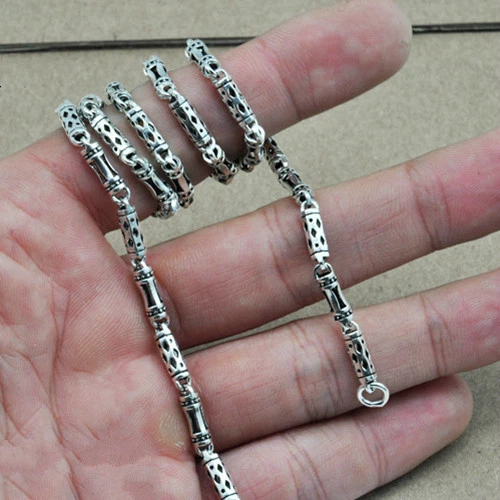 Real 925 Sterling Silver Necklace Cylinder Geometry Link Chain