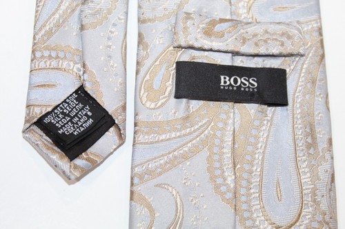 Mens Hugo Boss 100% Silk Paisley Tie Light Blue - Picture 3 of 4