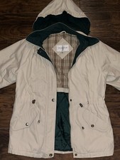 Women  s Towne by London Fog Khaki Hooded Jacket Coat Quilted Plaid Interior SZ M