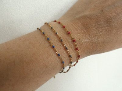 Armband Kette feines Handgelenk Damen Mini Perle Emaille dunkelblau Edelstahl
