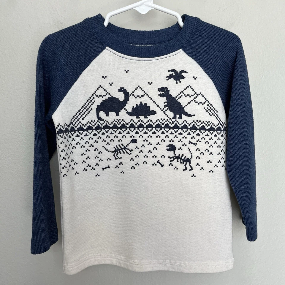 Jumping Beans | Blue & White Fair Isle Dinosaur Raglan Shirt Boys 2T Foto 2 de 4