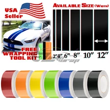 7D High Gloss Carbon Fiber Racing Stripes Vinyl Wrap Rally Sticker 10/25/50 Feet