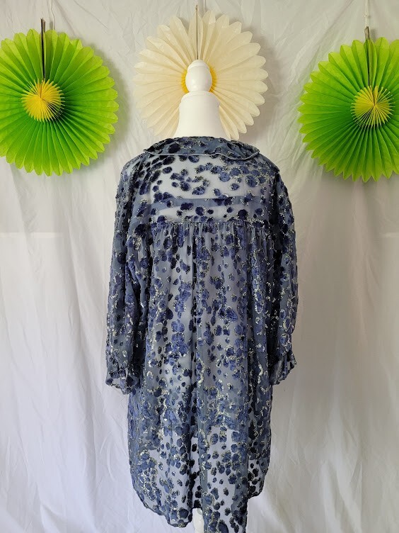 Blue Metallic Peter Pan Collared Shift Dress Long… - image 3