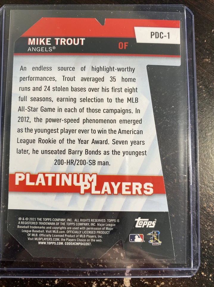 MIKE TROUT 2021 Topps Series 1 Platinum Players Die-Cut #PDC-1 Angels - Image 2 of 2