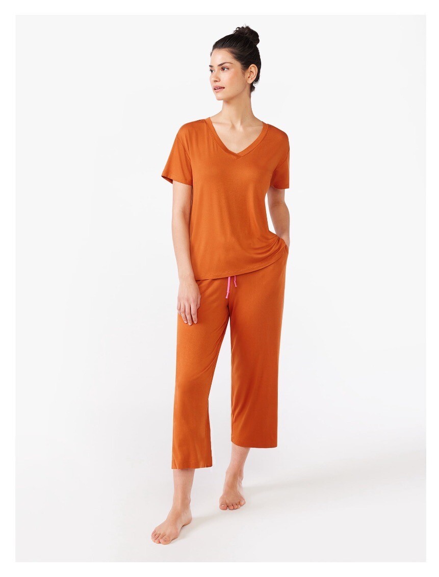 JOYSPUN Women's Size 3X (22W-24W) V-Neck Sleep Shirt Cropped