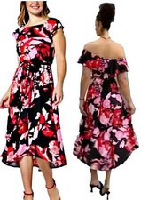 NEW C Wonder Christian Siriano 1X On/Off Shoulder Dress BLACK FLORAL PLUS SZ 1X
