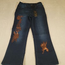 DG2 by Diane Gilman Floral Sequin Boot Cut Stretch Jeans Womens Sz 2P NWT 25621