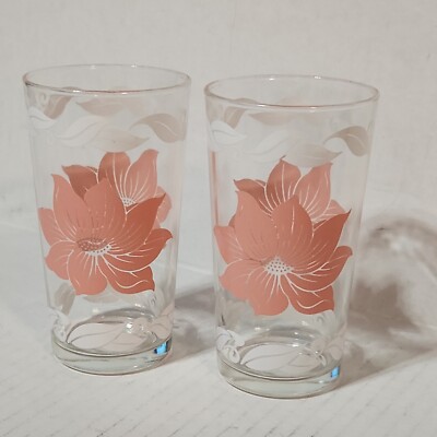 2 Vtg Pink & White Floral Tumblers Glasses Swanky Swig 5" EUC | eBay