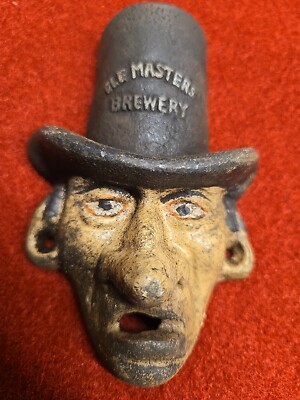Cast Iron Top Hat Man''Ole Masters Brewery'' Wall Mount Bottle Opener