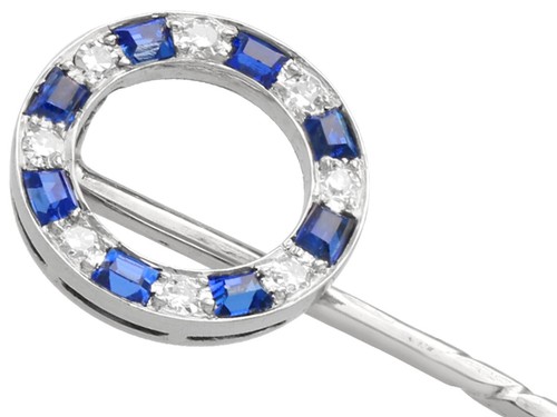 0.24ct Sapphire and 0.12ct Diamond Platinum Pin Brooch Antique Circa 1930 - Picture 3 of 8