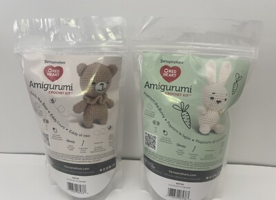 Amigurumi Crochet Kit Red Heart ~ Lot of 2 NEW Eddy the Bear & Popcorn the Bunny