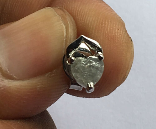5mm Natural White Rough Raw Heat Cut Diamond Earring, 925 silver Stud Earrings - Picture 6 of 7