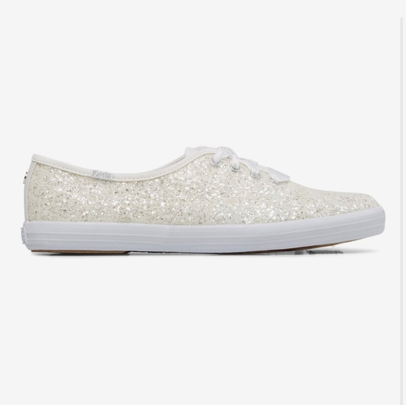 Keds x Kate Spade White Silver Glitter Satin Laces Br… Gem