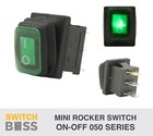 Mini Rectangle ROCKER TOGGLE SWITCH ON-OFF - Green LED Illuminated 12v 17x23