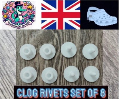 4x weiße Sets Ersatz Nieten Knöpfe Reparatur Erwachsene Kinder passt Crocs Clogs  �