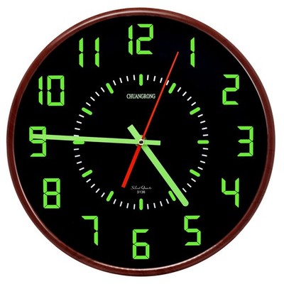 Glow in the Dark Thin Wall Clock，12 Inch Silent Non-Ticking Vintage Battery Oper