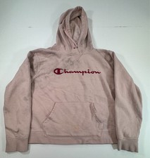Champion Hoodie XL Pink Script Logo Pullover Sweatshirt Mens Heavyweight