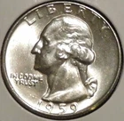 Silver Quarter - Washington - 1959 (UNC from fresh roll.  Spotty.) [620]