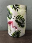 Flamingo YANKEE CANDLE 7” Tall Holder. Palm Leaves. Frosted Glass. Pre Owned. — photo 3