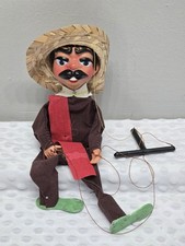 Mexican Marionette Puppet Bandit Outlaw Sombrero Pistol Folk Art Mustache Vtg