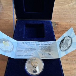 Deutschland FIFA Fußball WM 2006 Silber 25g mit 24 Karat Gold PP Box Zertifikat