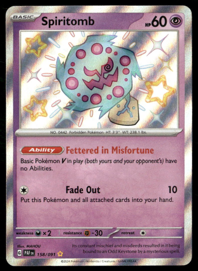 SPIRITOMB 158/091 SHINY RARE PALDEAN FATES POKEMON HOLO NM