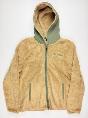 True Religion Contrast Sherpa Jacket Mens Size M Scuffed Beige Full Zip Hoodie