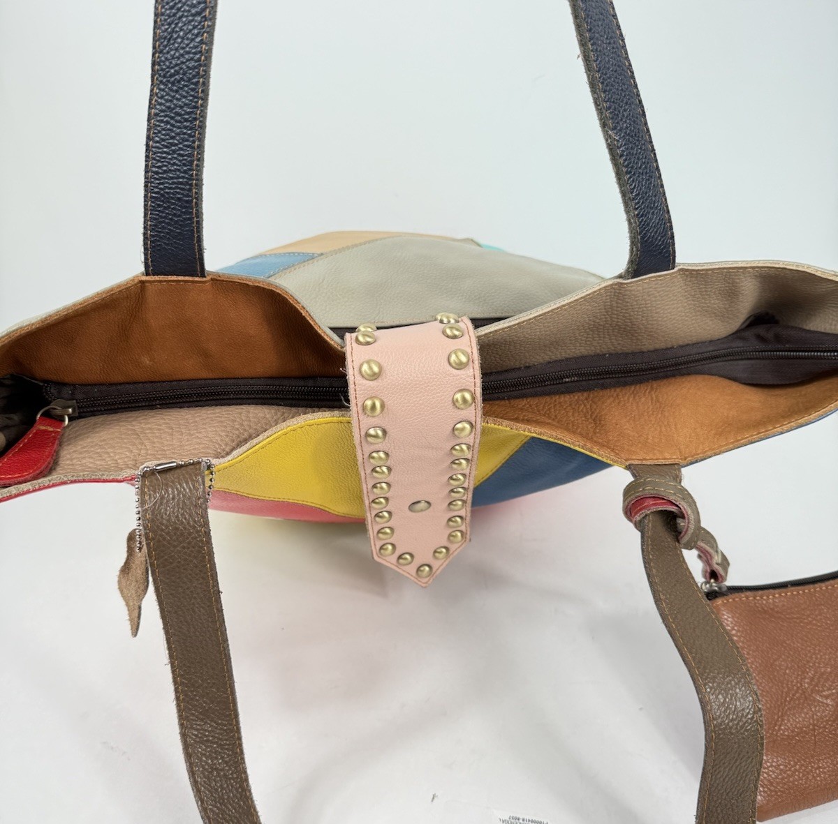 AmeriLeather Patchwork Rainbow Studded Large Leat… - image 11