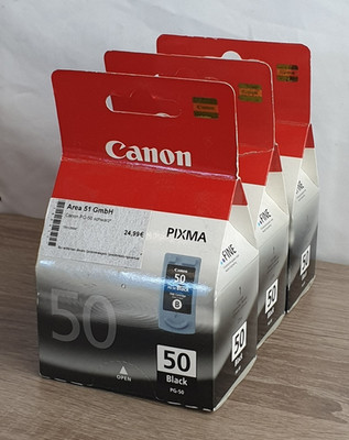 3x Canon PIXMA PG-50 schwarz FINE Cartridge 22ml