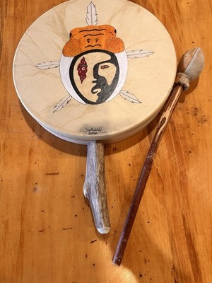 Handcrafted Indigenous-Style Ceremonial Drum   Signed Sivalmaq 2006