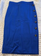 ANN TAYLOR Women's Button-Detail Skirt sie 4 Stretch Mid Length Blue