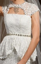 Crochet Lace Mermaid Bridal Wedding Gown Crystal Beading Size 16w Ivory