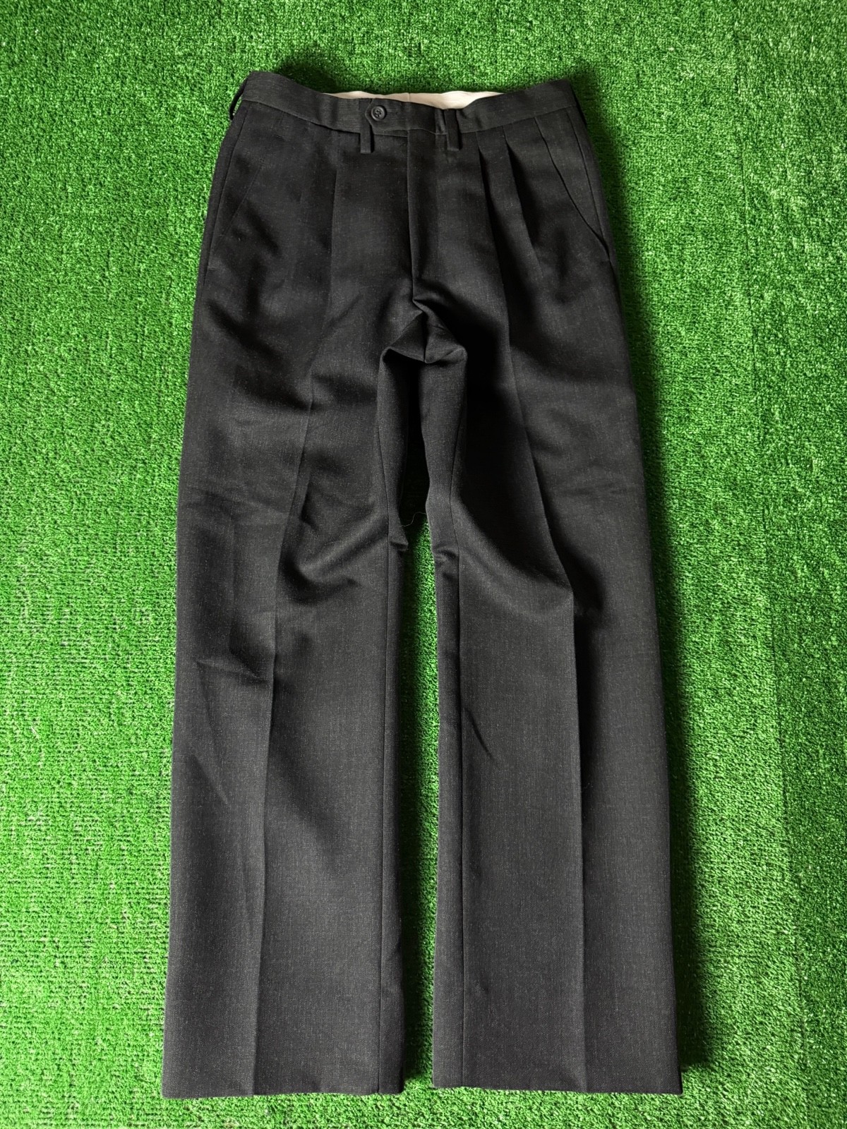Grey Wool Classic Tailored Pants Straight Cut Wide Bottom Mens Size 44