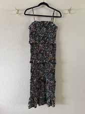Fille Rose Dark Ditzy Floral Smocked Tiered Midi Tube Dress Juniors Size L