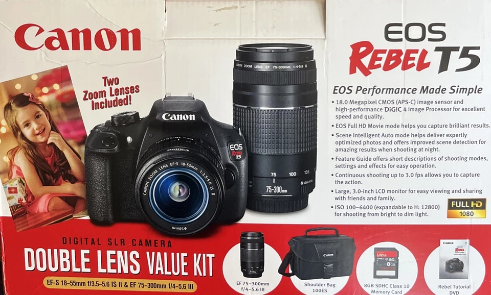 Cámara digital Canon EOS Rebel T5 SLR 2 LENTES 18-55 mm nueva en caja  Foto 2 de 4