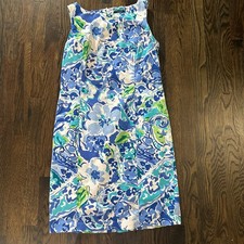 Chaps Floral Sleeveless Dress Women Size 12 Blue Green White Back Zipper