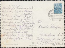 Bahnpost ERFURT-SONNEBERG (TH&Uuml;R.) ZUG 1317 - 6.6.58 auf AK Bad Blankenburg/Th&uuml;r.