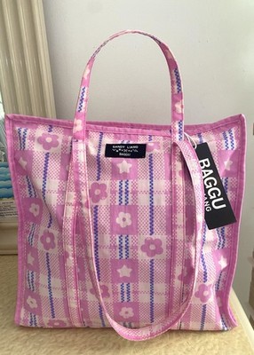 Sandy Liang x BAGGU Market Bag Plaid Pink Large Zip Tote Bag NWT IN HAND Soldout