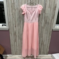 Shein Pink Square-neck Pleated Maxi Dress Cosplay Wicked Glinda Womens XS 