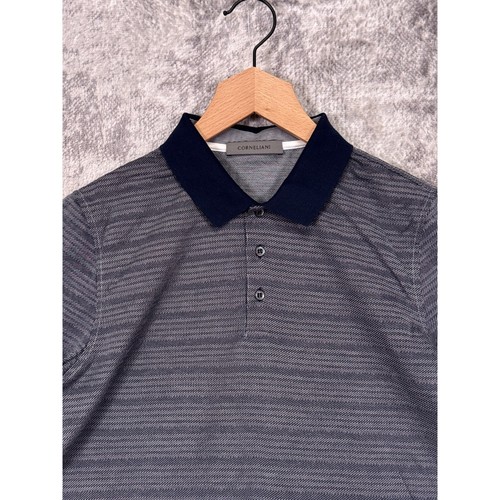 Corneliani, Corneliani Polo Shirt 48 / Medium Mens Blue Luxury Cotton Contrast Collar