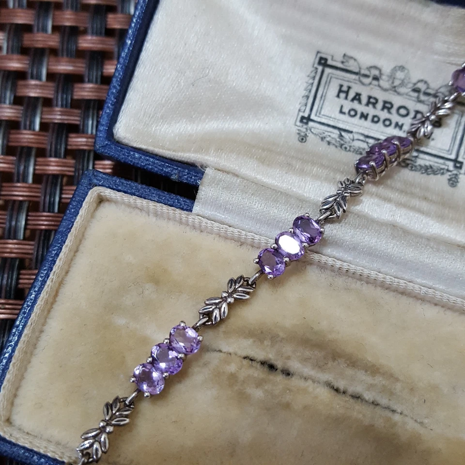 Pulsera Tenis Vintage Plata de Ley 925, Amatista Rosa de Francia, Estilo Retro Foto 2 de 4
